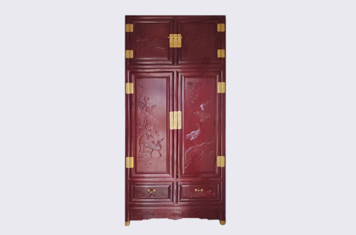 兴隆高端中式家居装修深红色纯实木衣柜
